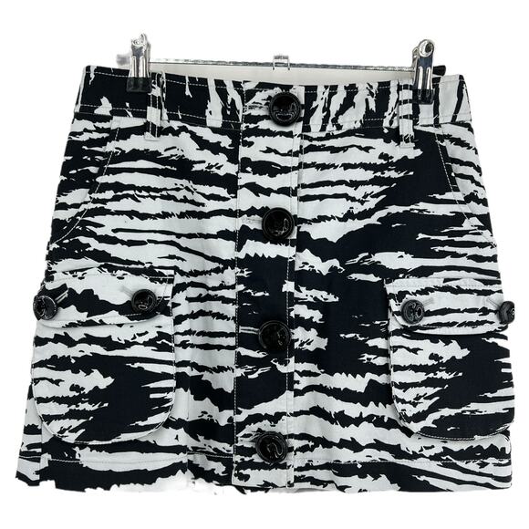 Armani Exchange (0) Black White Zebra Cargo Pocket Mini Skirt Wrap Button Up - Picture 2 of 8